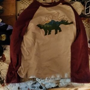 Kids Dinosaur Raglan Shirt - Red and Cream
